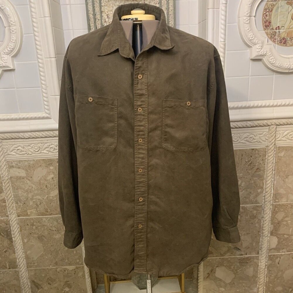 Knights Bridge. Size XL. Suede Cloth Long Sleeve Shirt. Brown/green. B107
